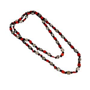 Vintage Women’s Long Necklace Layered Shells Brown White Orange Natural Hippie